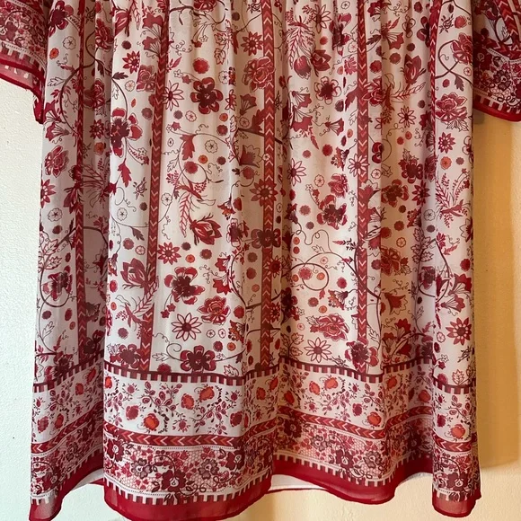 Max Studio Red and Cream Floral Dress 3 Quarter Sleeves Lined Size S - Picture 3 of 9
